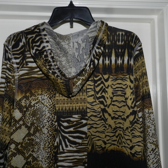 Onque Casual Cardigan Hooded Sweater Animal Print Sz XL - Picture 5 of 10